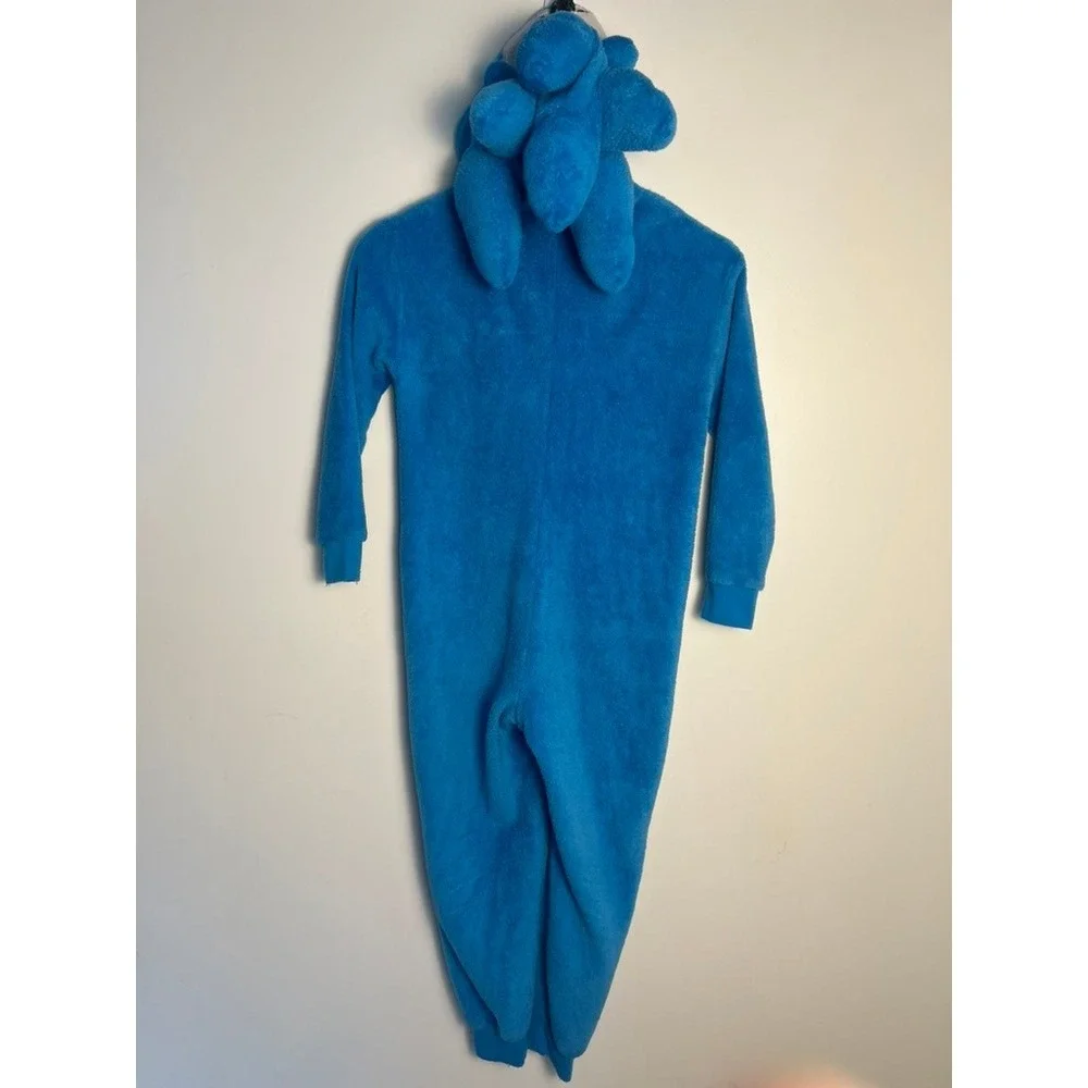 H&M Sonic the‎ Hedgehog Blue Fleece Hooded One Piece Pajama Union Suit Kids 6X 7